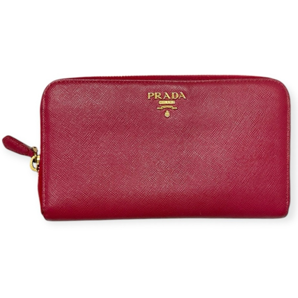 PRADA Zip Wallet Crimson Saffiano Leather Continental Wallet GUC - Picture 11 of 11